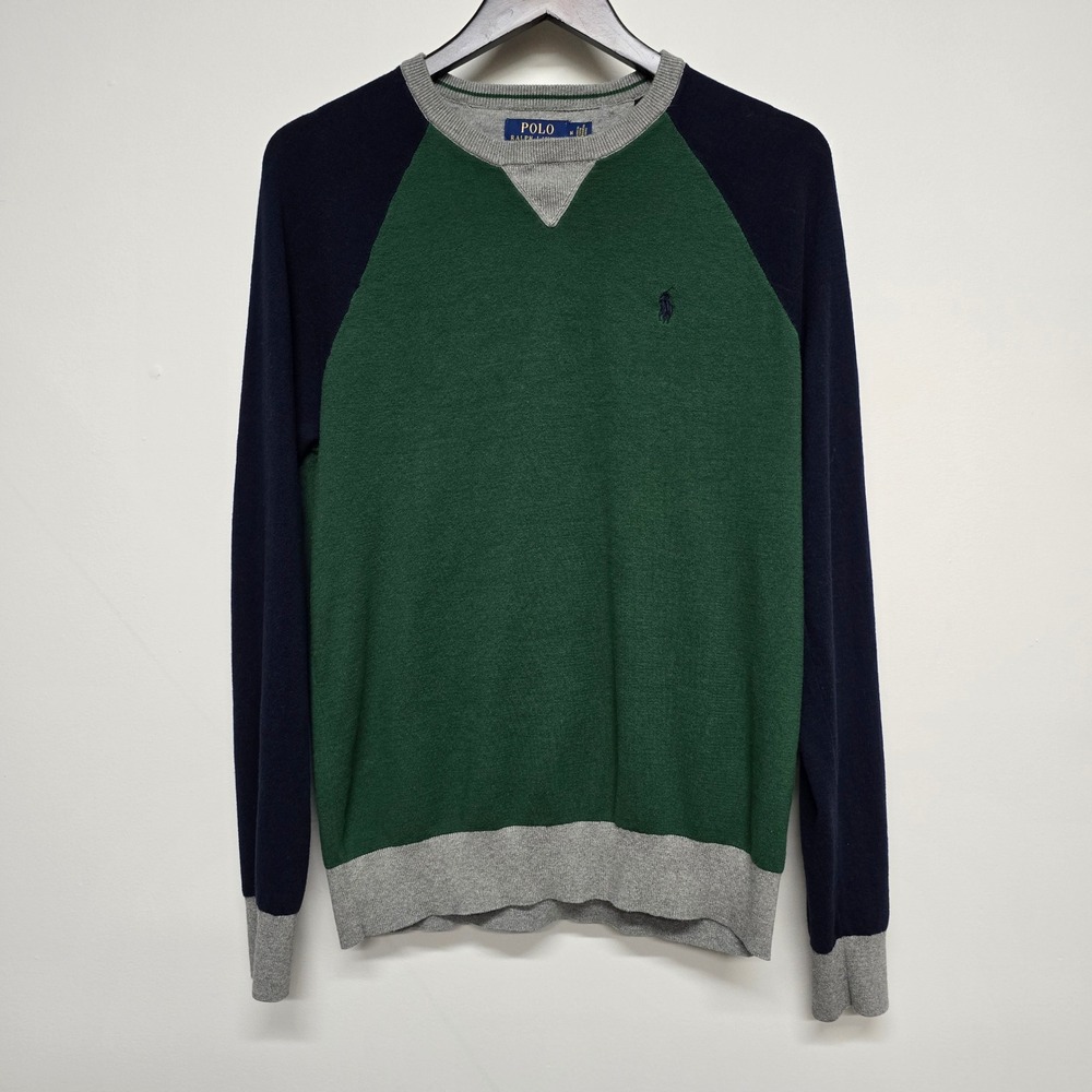Polo Ralph Lauren Sweater Mens M Green Colorblock Pima Cotton Preppy Raglan